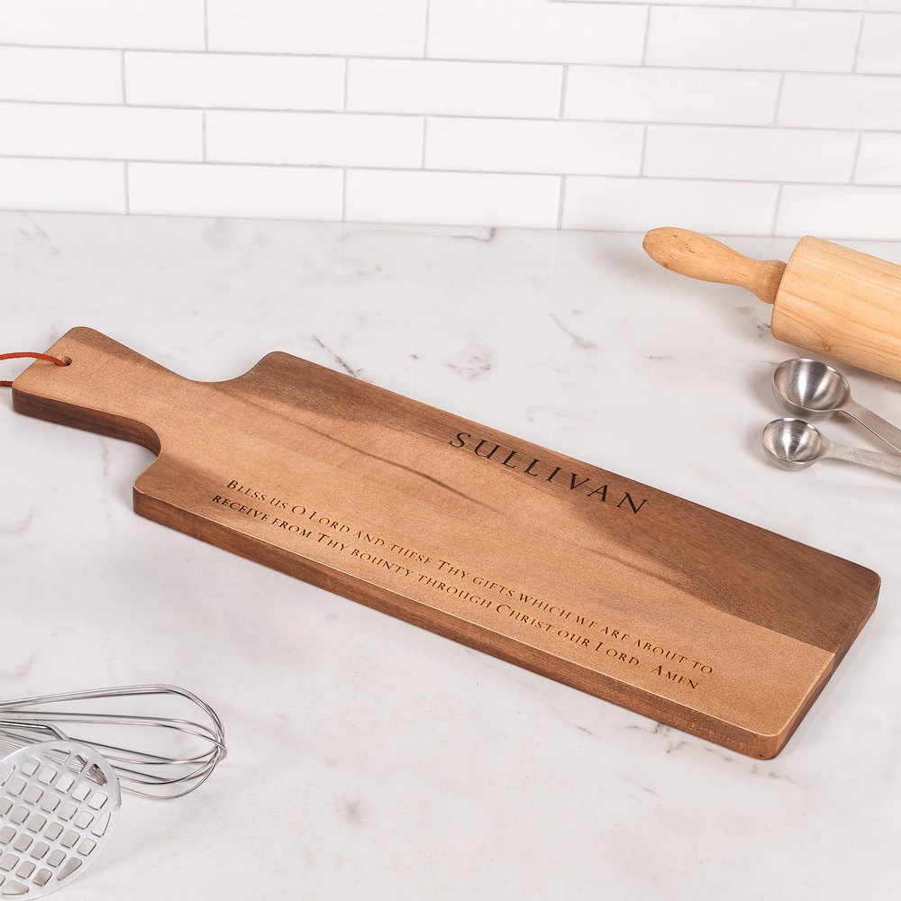 Personalized Bless Us O Lord Acacia Cutting Board