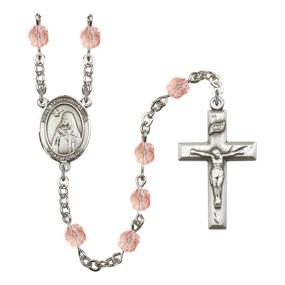 St. Teresa Of Avila Pink October Rosary 6mm | The Catholic Company®