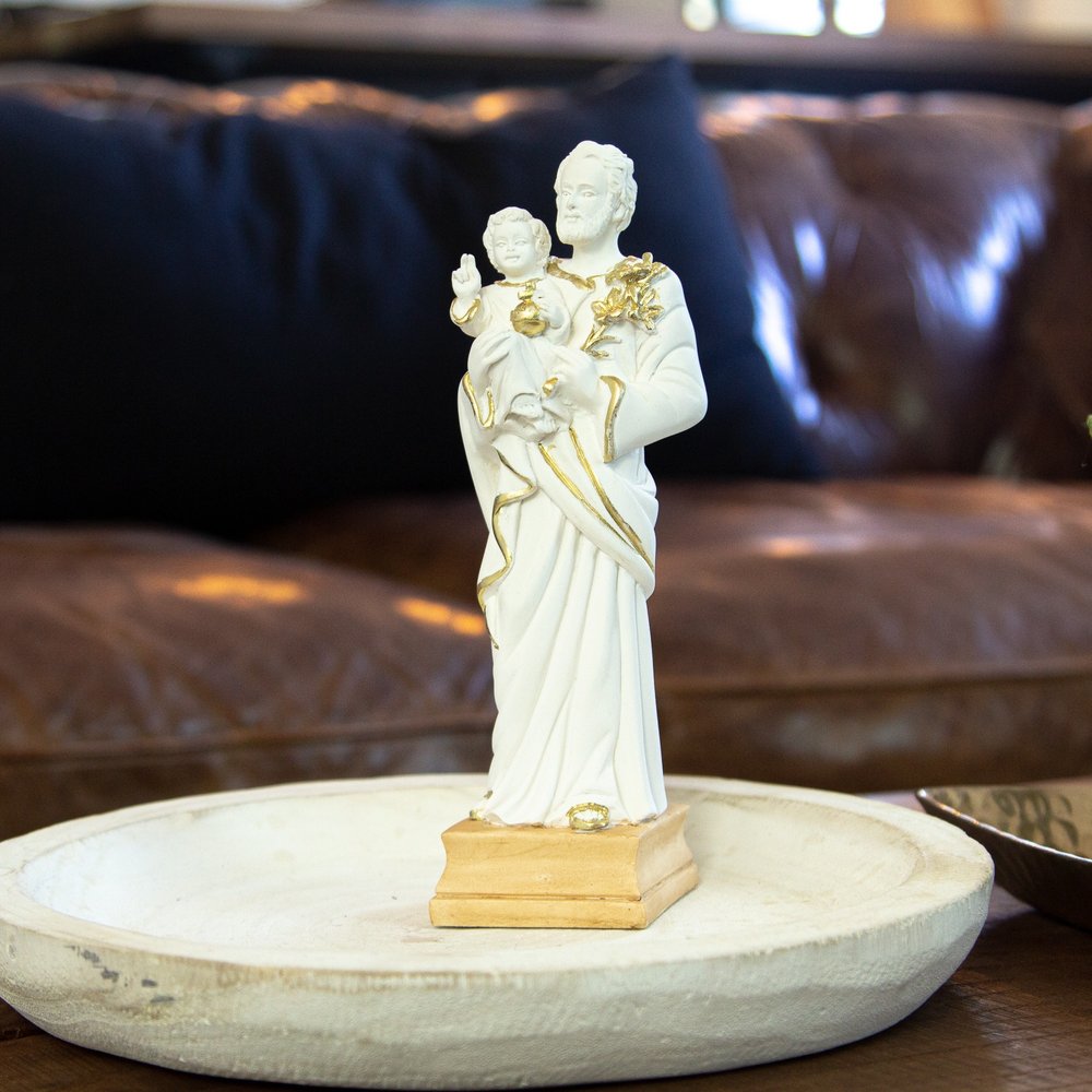 St. Joseph & the Christ Child Statue with Gold  - 7.8"