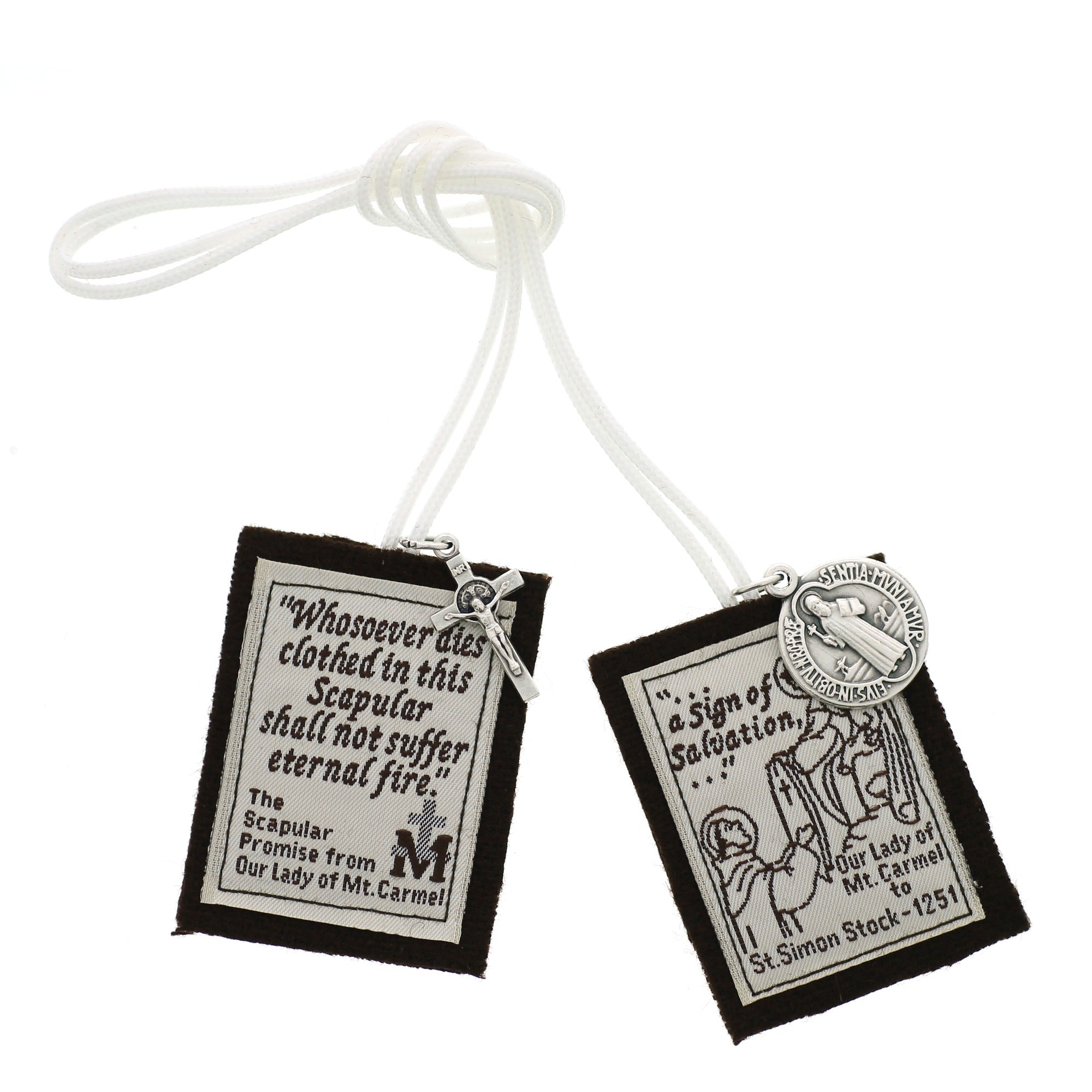Handmade Brown Scapular with White Cord & Benedict Medals