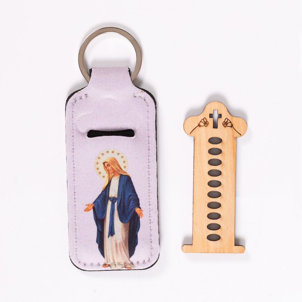 Miraculous Medal One-Decade Finger Rosary & Pouch Keychain