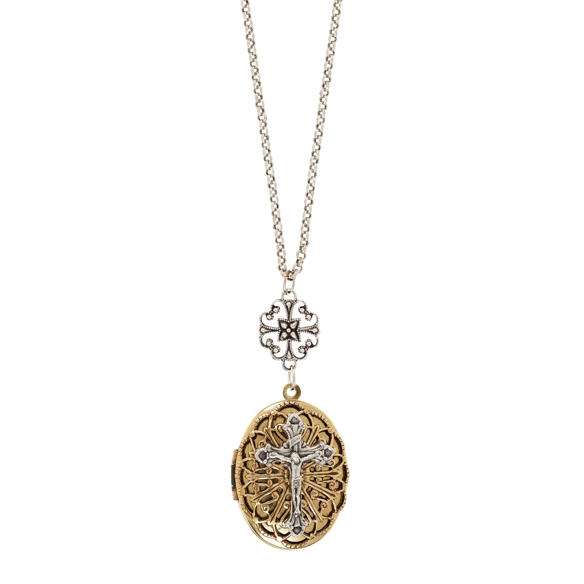 Crucifix Gold Plated Filigree Locket | The Catholic Company®
