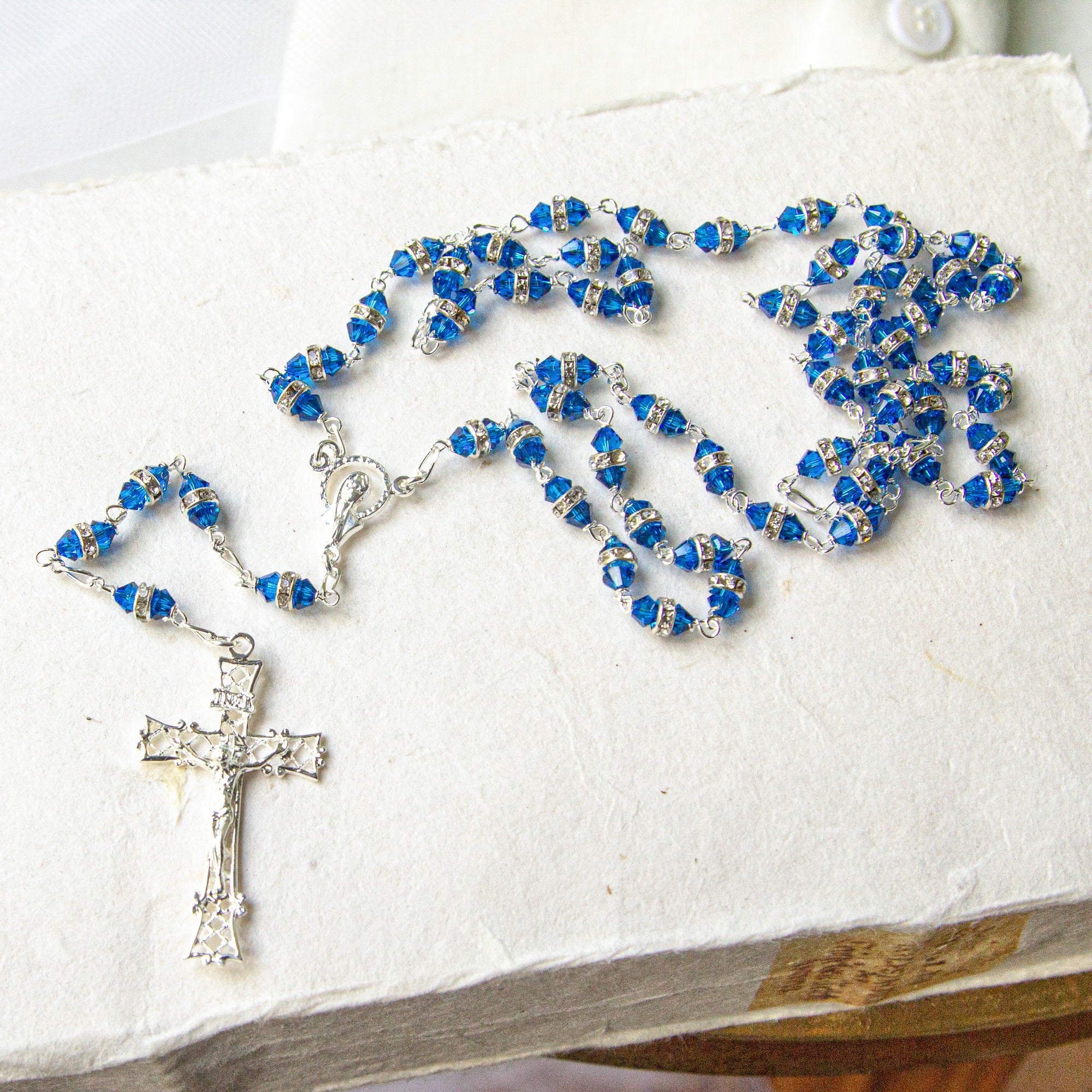 Sterling Silver, Blue and Crystal Swarovski Rosary
