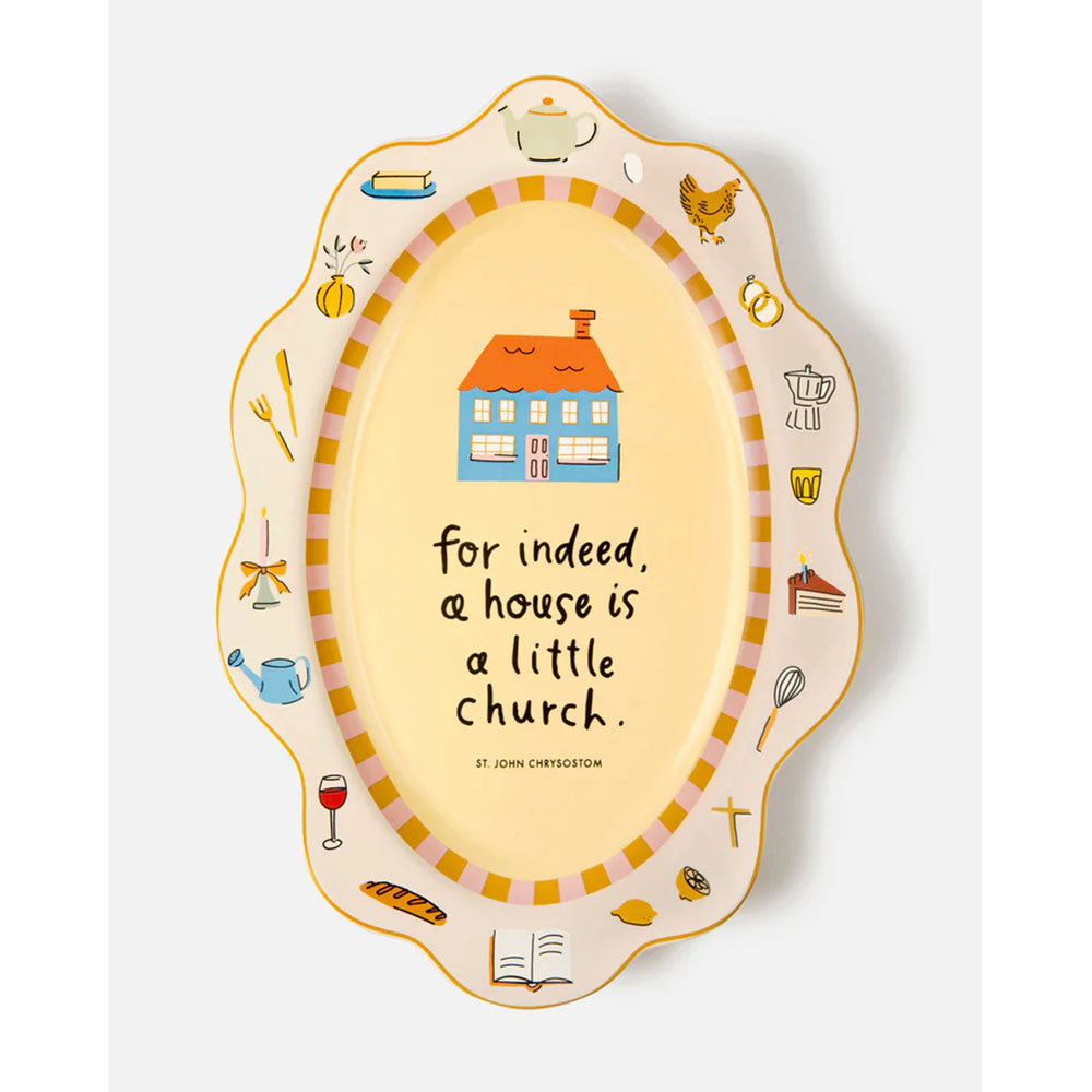 A House is a Little Church Stoneware Platter - 12" x 9"