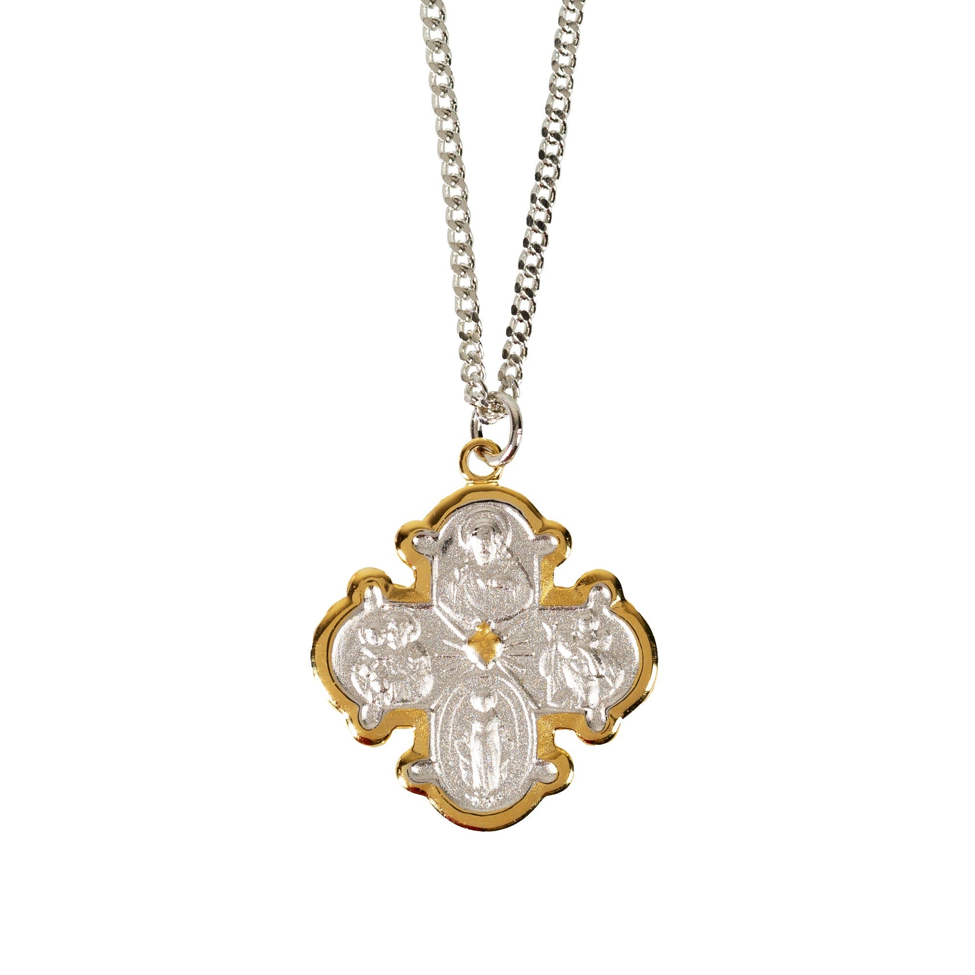 Two Tone Sterling 4-Way Medal Necklace