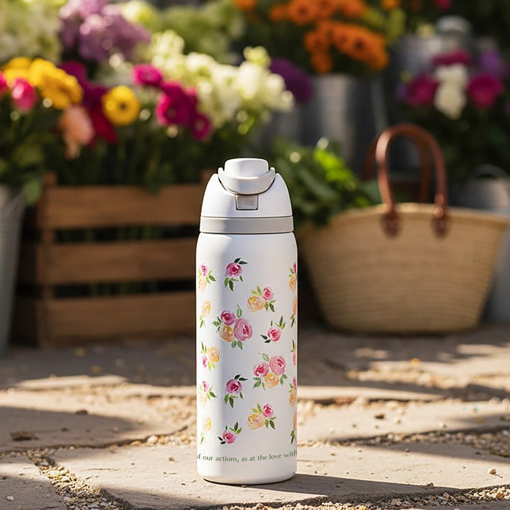Monogramed Floral St. Therese Water Bottle