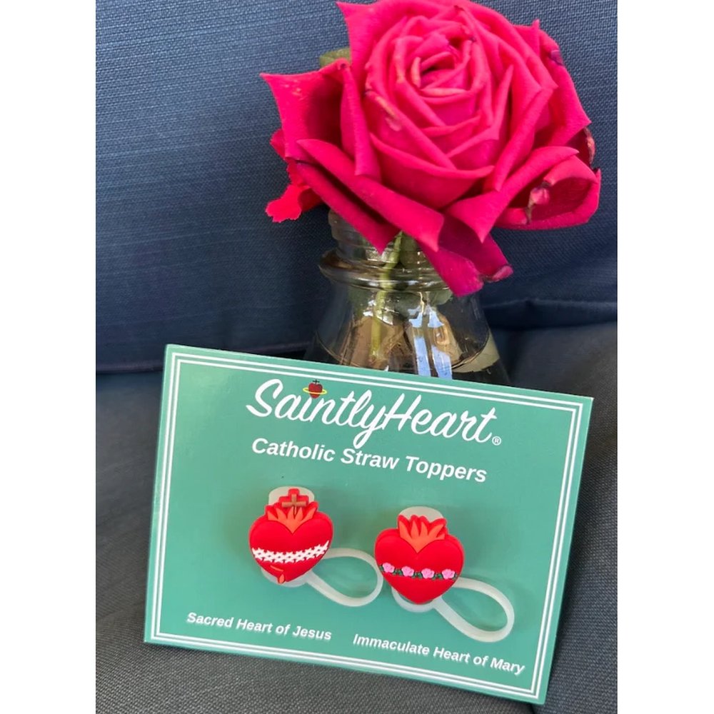 Sacred & Immaculate Hearts Tumbler Straw Toppers (2 Pack)