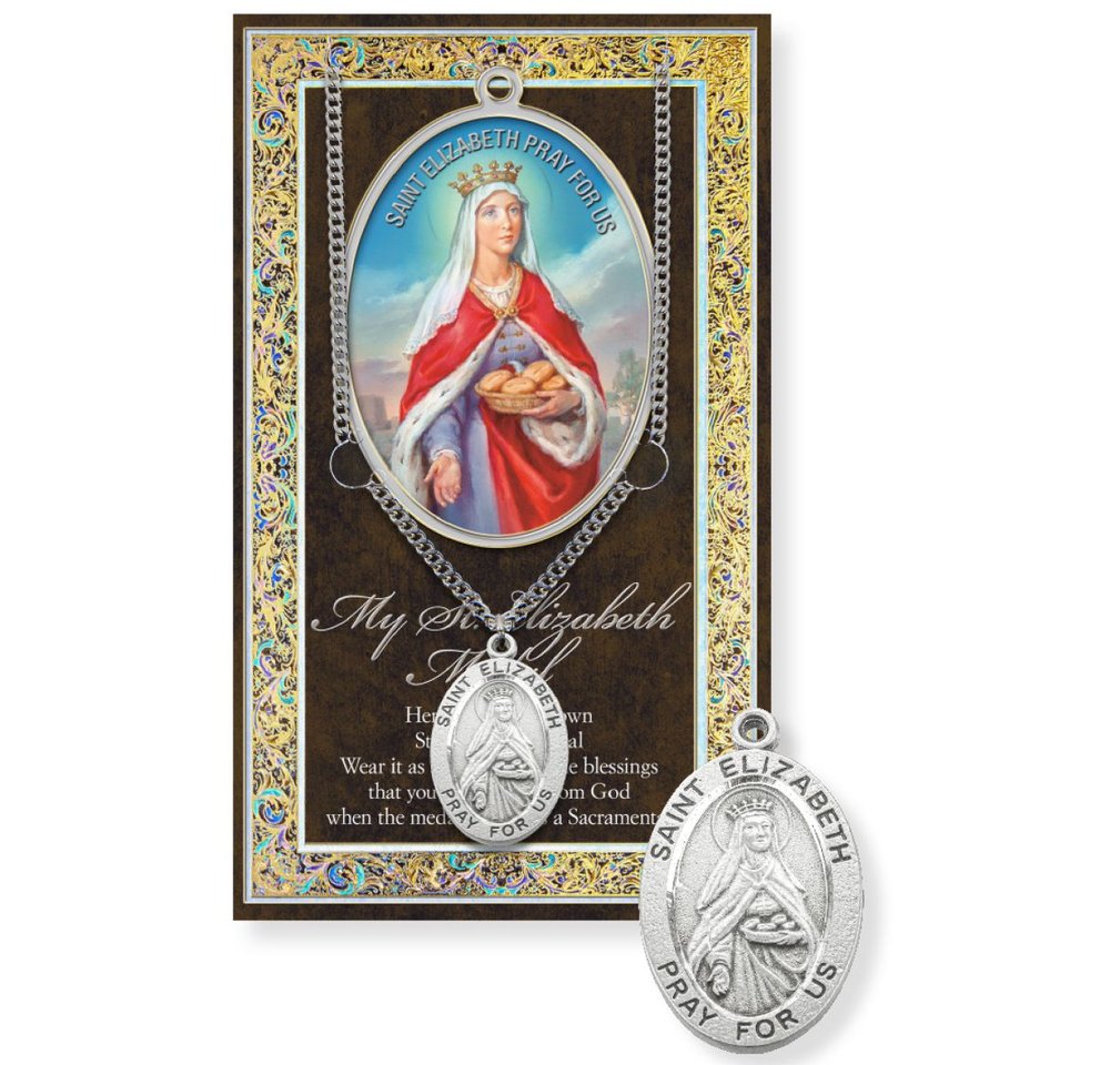 St. Elizabeth of Hungary Pewter Medal Necklace & Prayer Card Pamphlet - 18"
