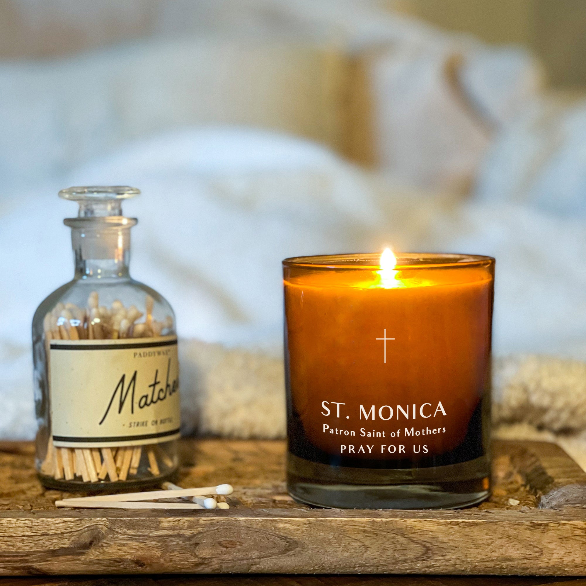 Amber Glass St. Monica Healing Candle