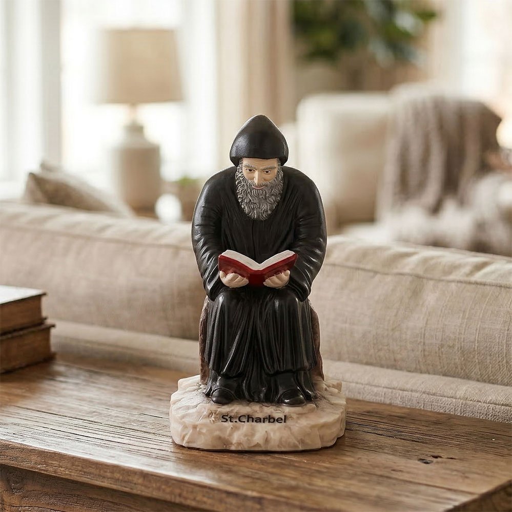 St. Charbel Seated/Reading Statue - 8"