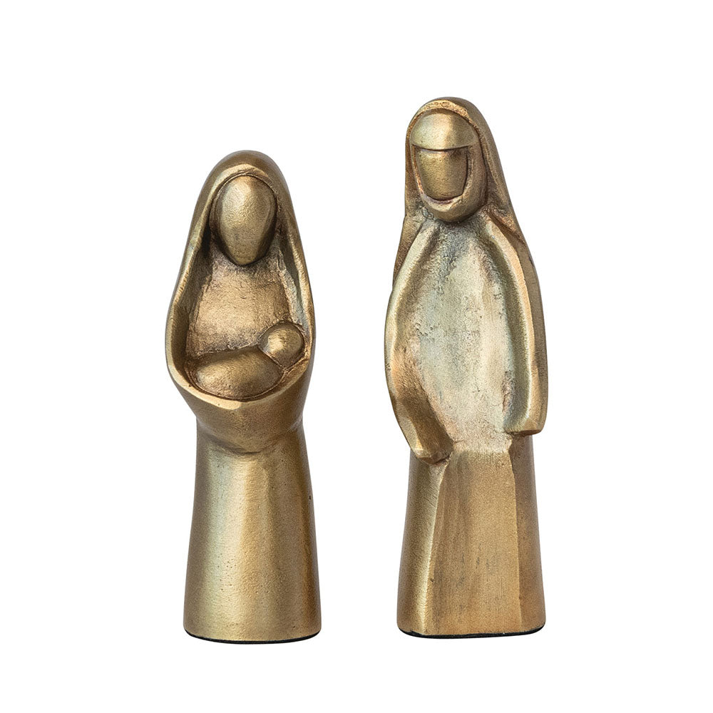 Antique Gold Cast Aluminum Holy Family Statues - Set of 2