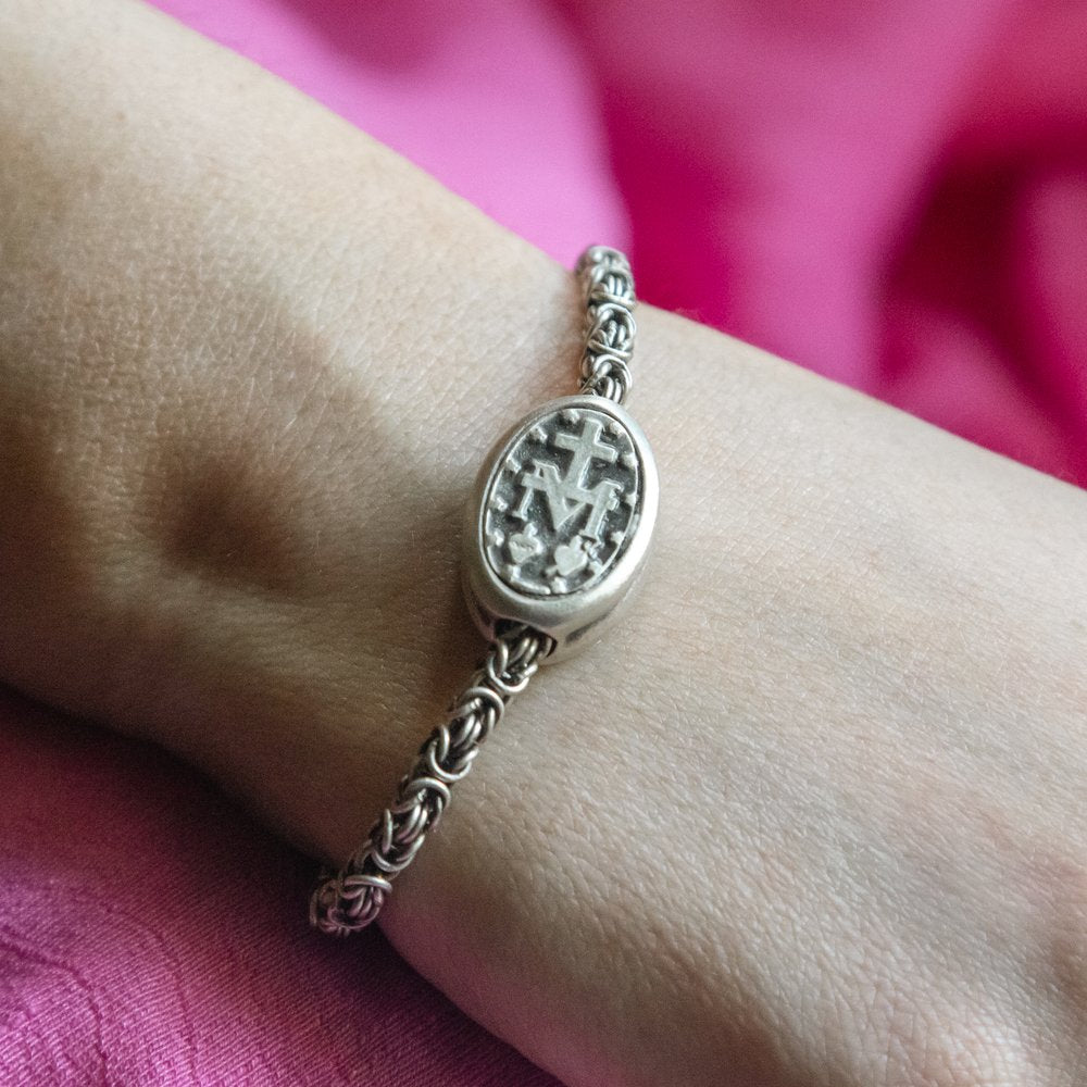 Miraculous Medal Bracelet with Byzantine Chain
