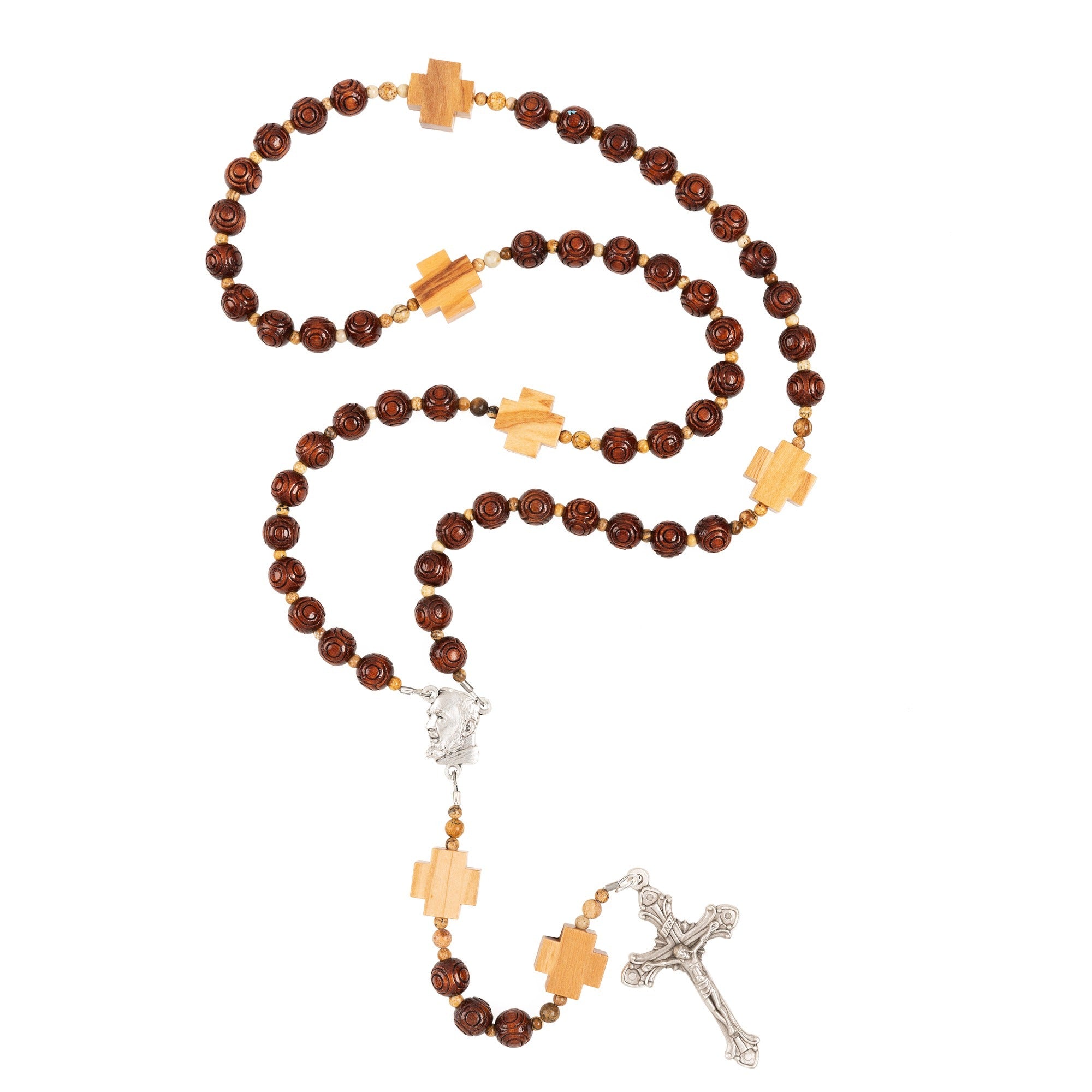St. Padre Pio Wood Bead Rosary