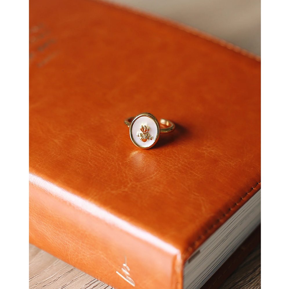 Gold & White Sacred Heart Adjustable Ring