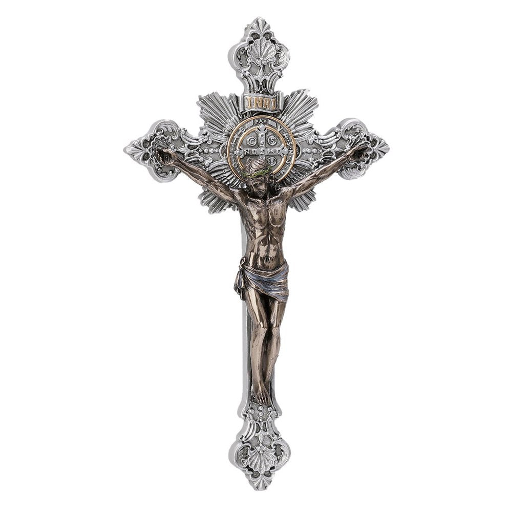 Silver & Bronze Style Baroque St Benedict Crucifix - 7.75"