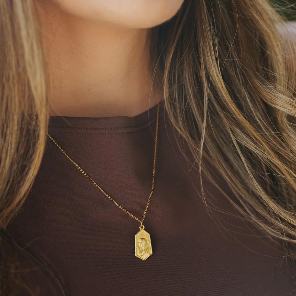 Gold Our Lady of Fatima Profile Necklace