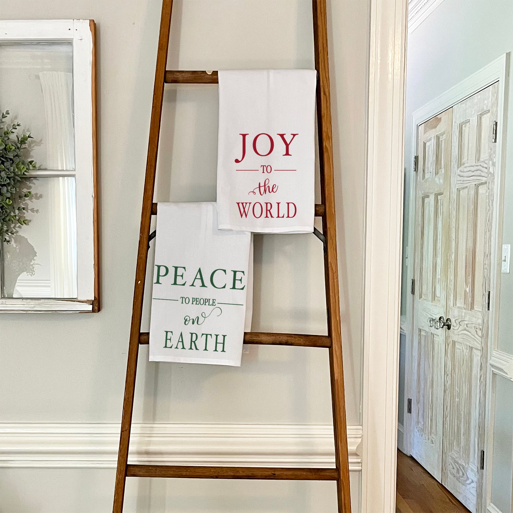 Set of Joy and Peace Christmas Dish Towels - 2 towels