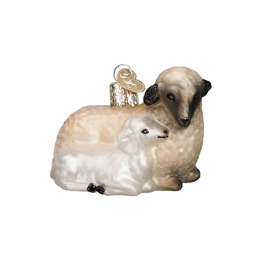 Sheep with Lamb Blown Glass Ornament
