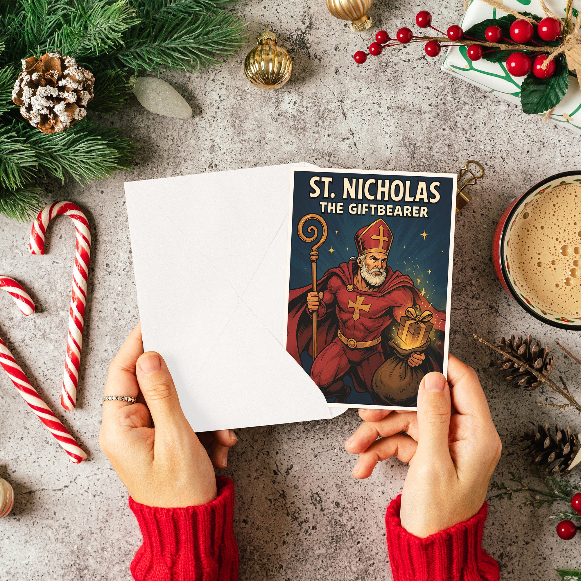 St. Nick the Gift Bearer Superhero Christmas Cards - Set of 20