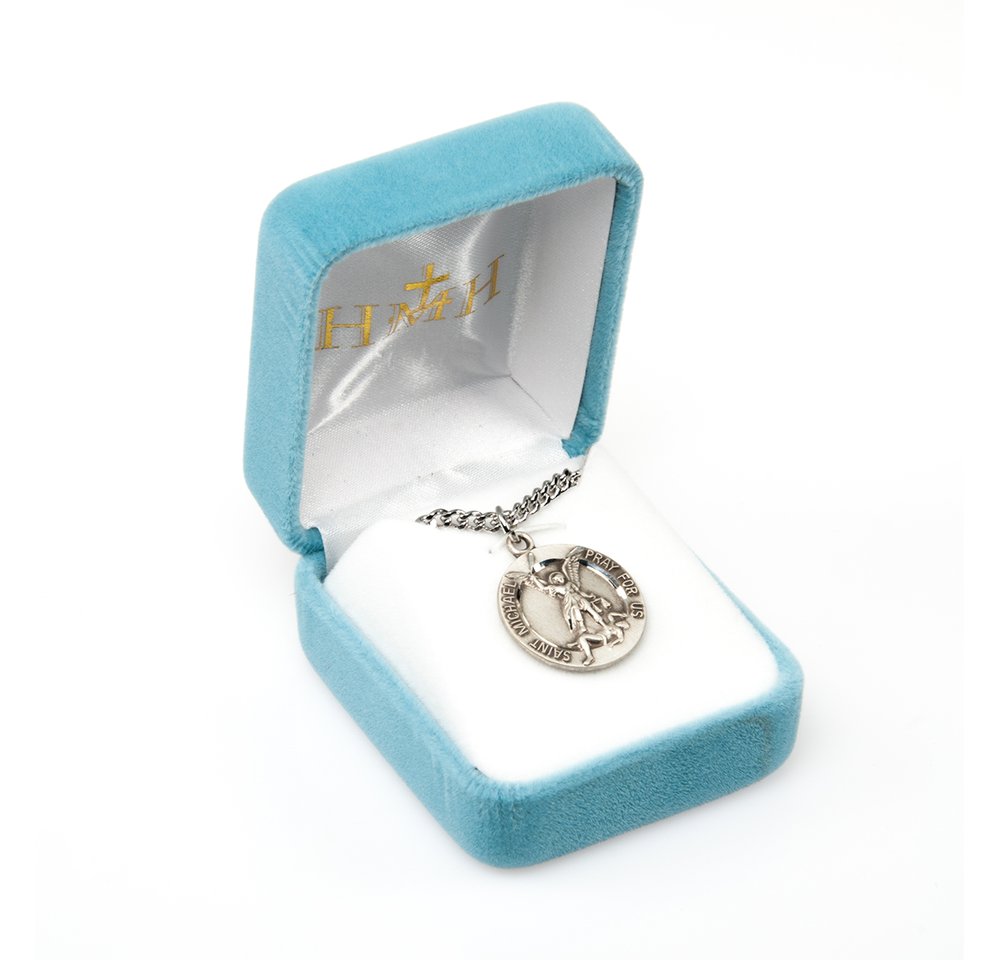 Raised Border Saint Michael Medal Necklace