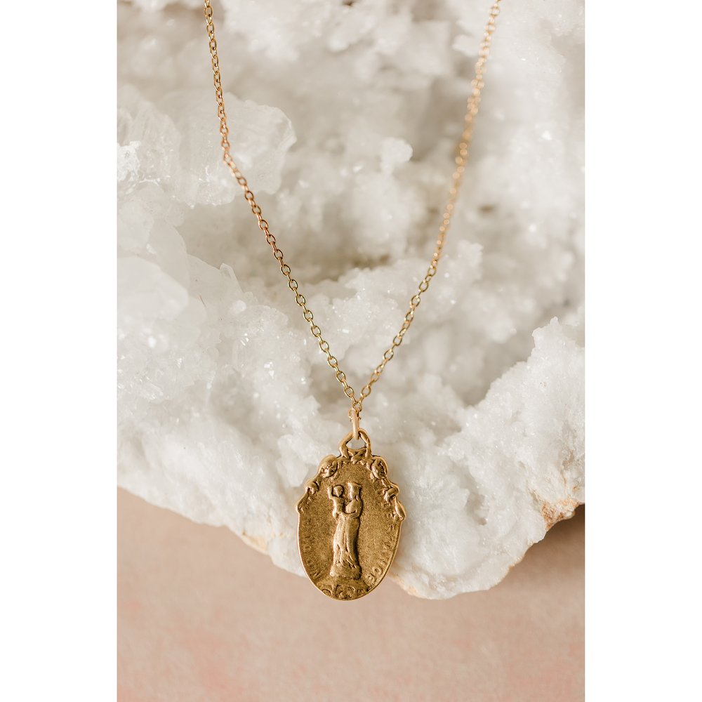 Gold Holy Family Vintage Style Necklace