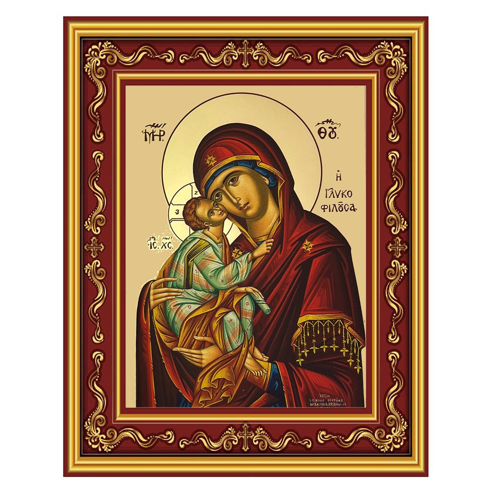 Gilded Madonna & Child Savior's Kiss Icon - 5.5"
