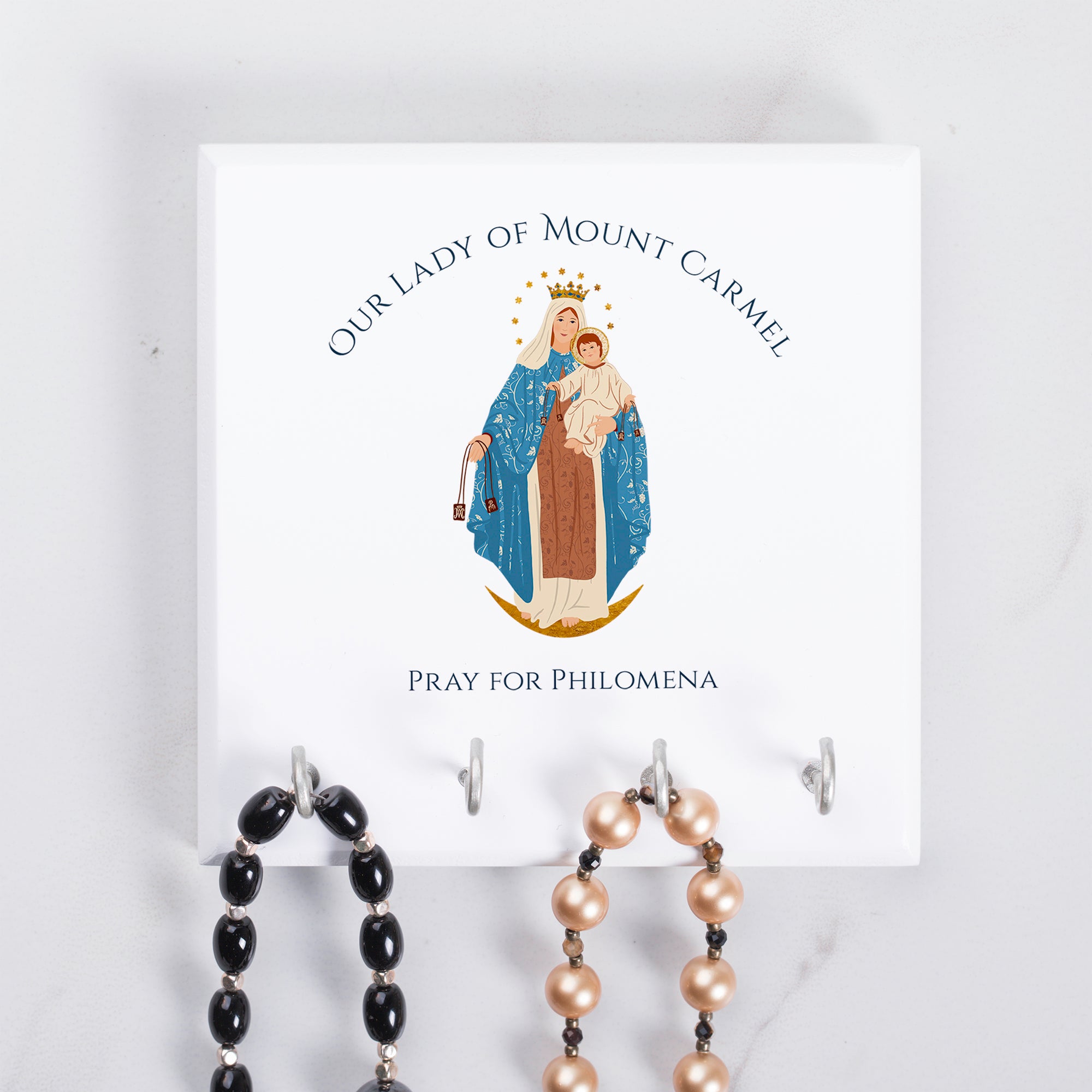 Personalized Our Lady of Mount Carmel Rosary Rack