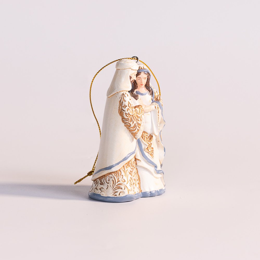 Blue, White & Gold Holy Family Ornament - 3.5"