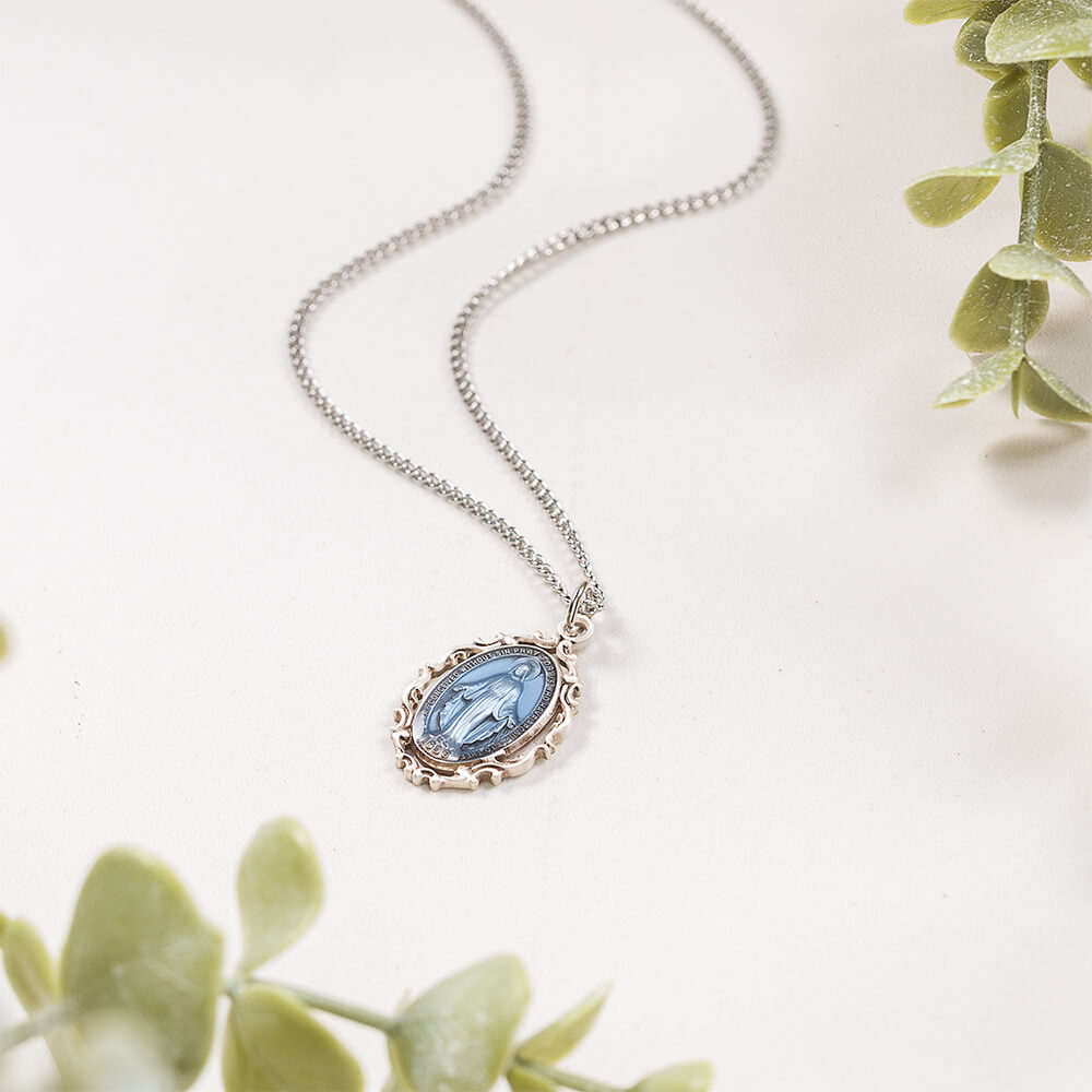 Sterling & Heavenly Blue Miraculous Medal Necklace