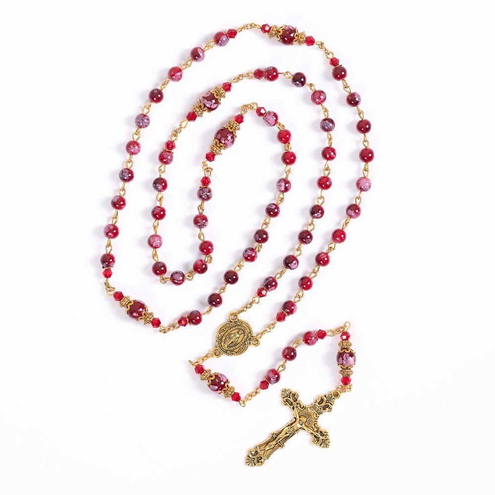 Vintage Red & Gold Miraculous Medal Rosary