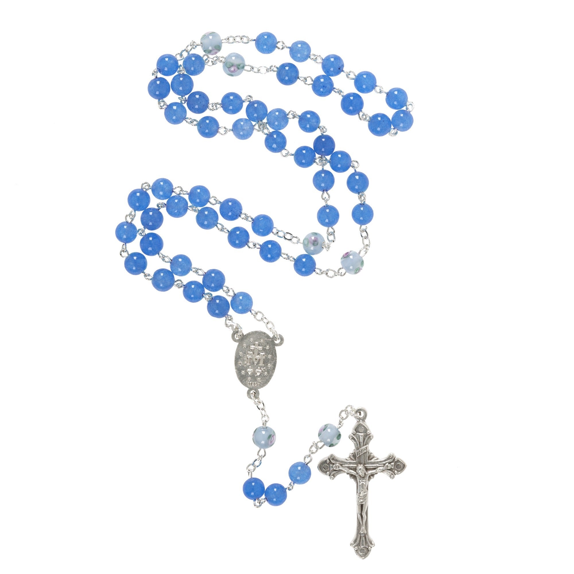 Blue Floral Handcrafted Glass Rosary