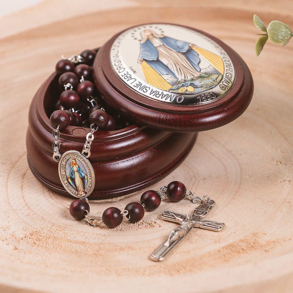 Itailan Miraculous Medal Rosary Box & Rosary Set