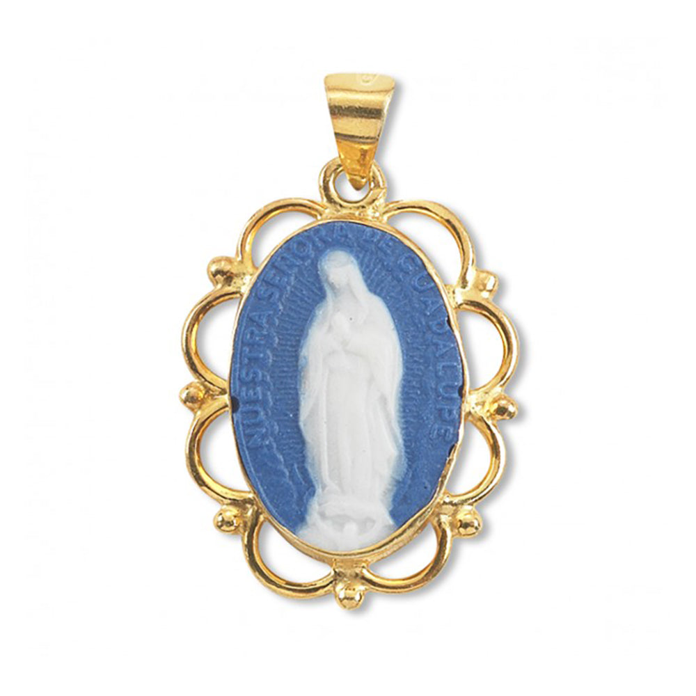 Blue Cameo Our Lady of Guadalupe Gold Necklace