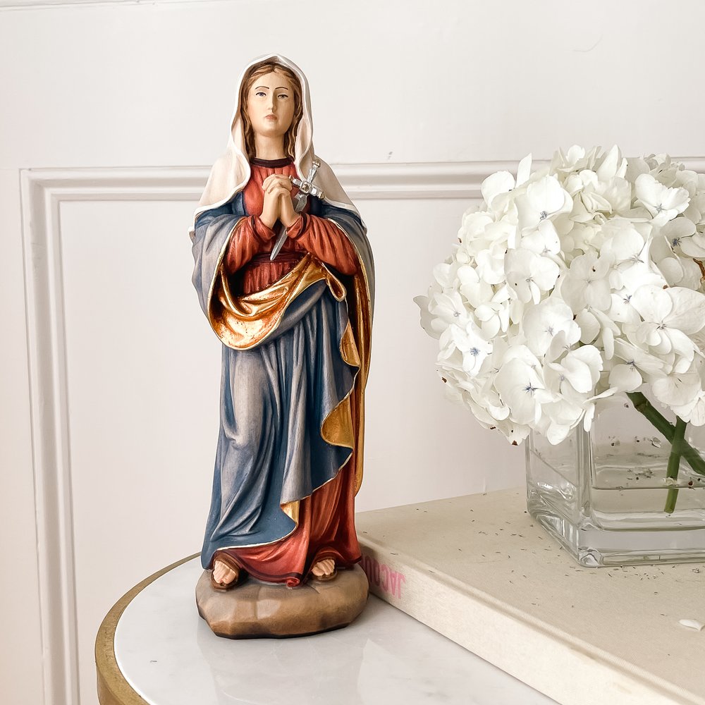 Our Lady of Sorrows Italian Wood Statue - 12"