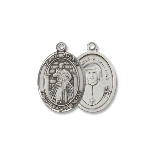 Sterling Silver Divine Mercy Pendant w/ Chain