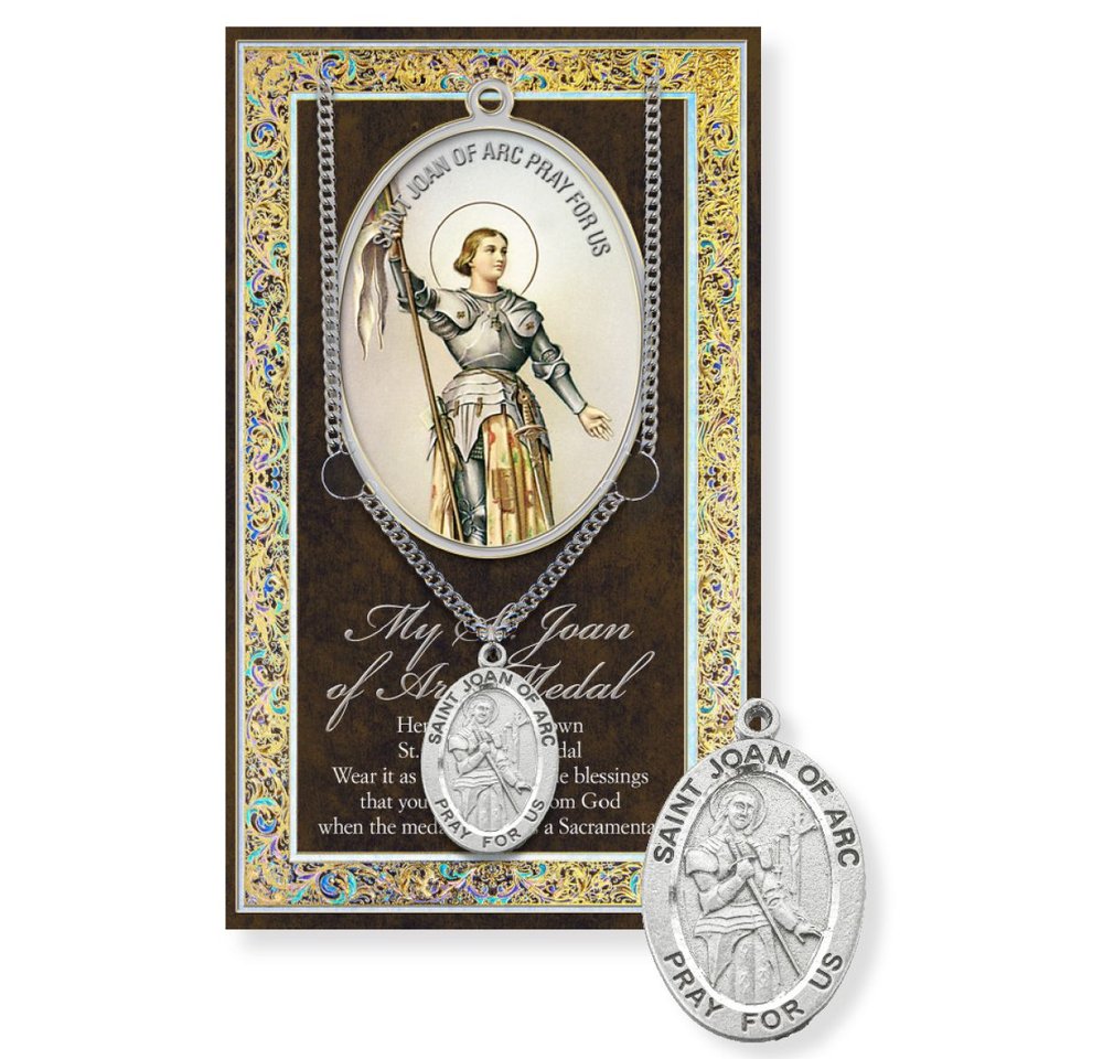 St. Joan of Arc Pewter Medal Necklace & Prayer Card Pamphlet - 18"