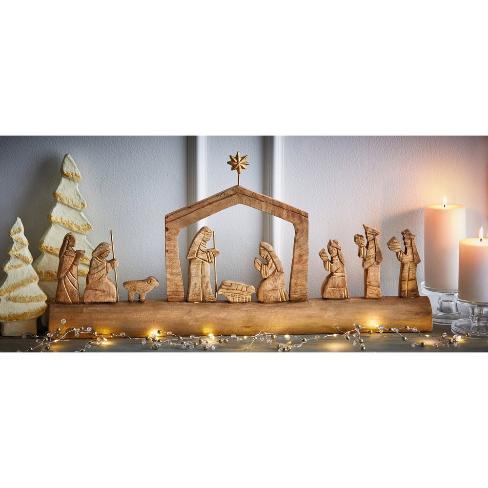 Nativity Scene on Carved Wood Log