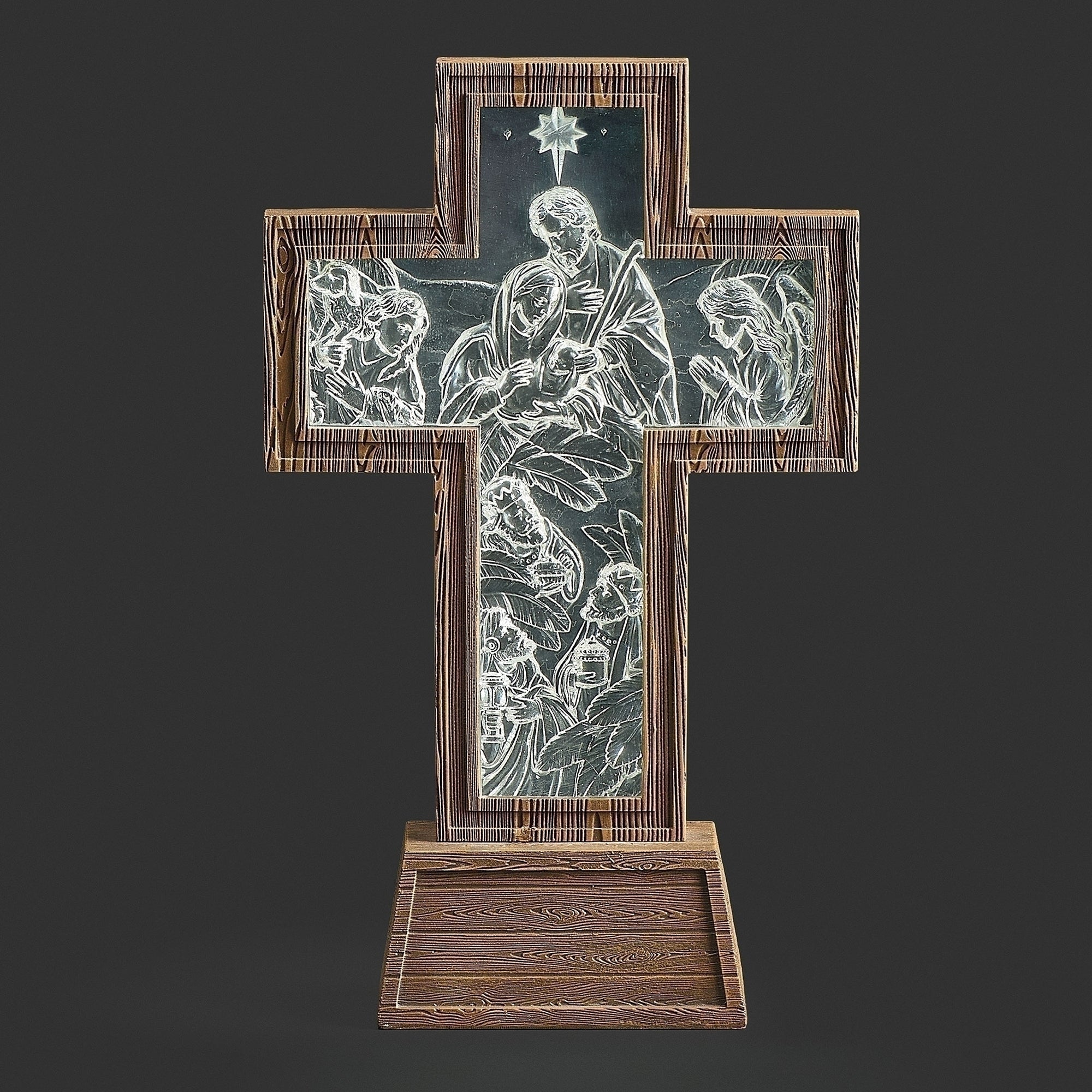 Lighted Nativity Scene Cross - 11"