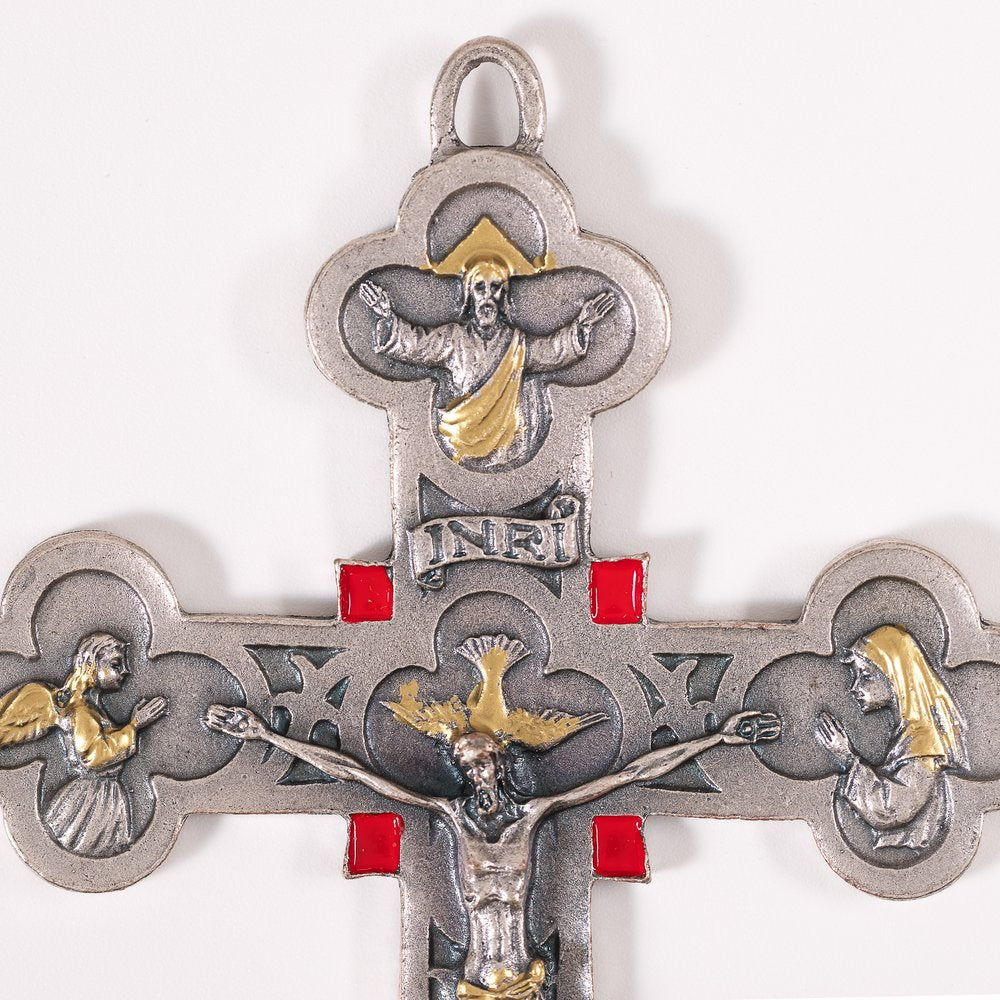 Red Silver Plated Latin Crucifix of Mercy - 6"
