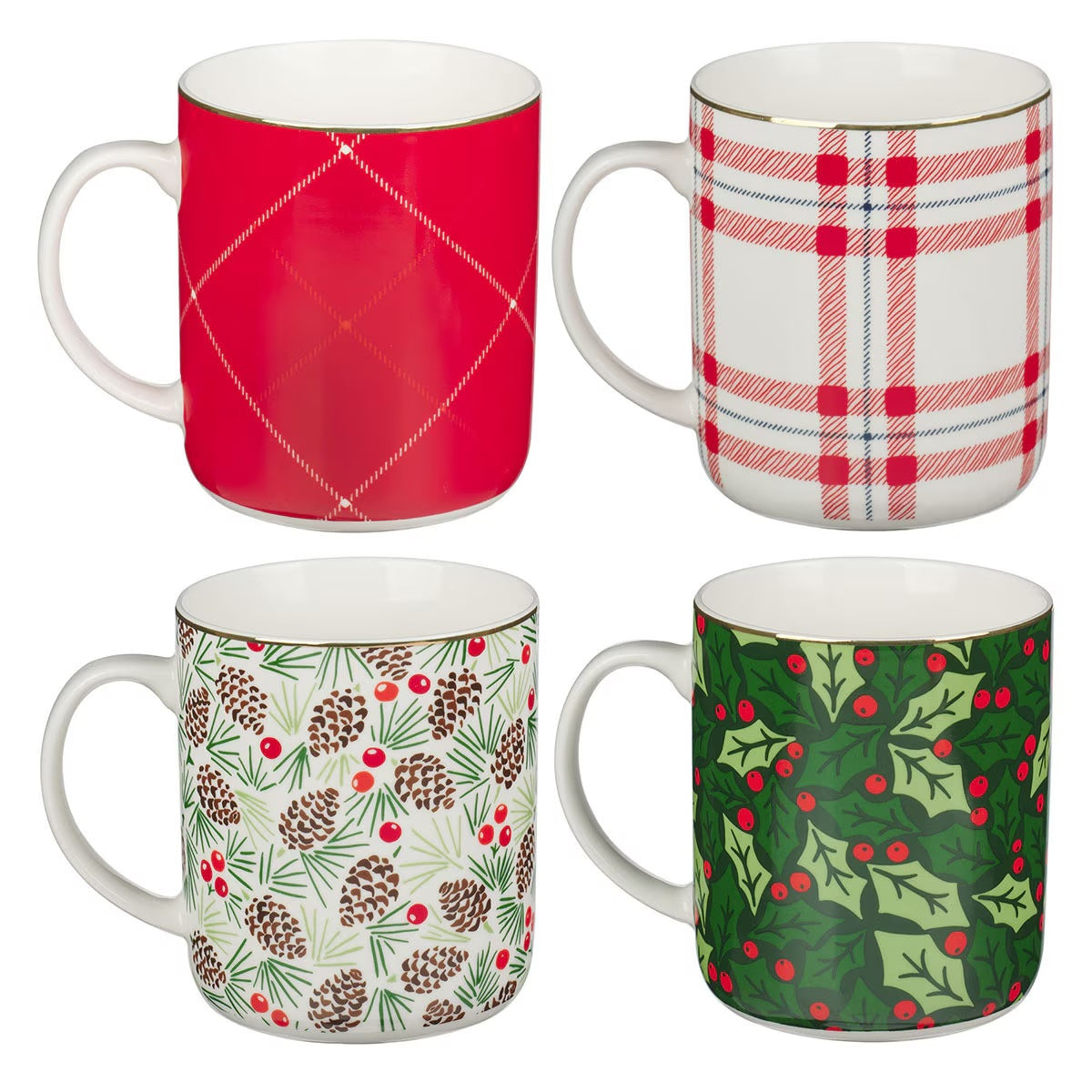 Plaid Merry Christmas Ceramic Mugs - Set of 4