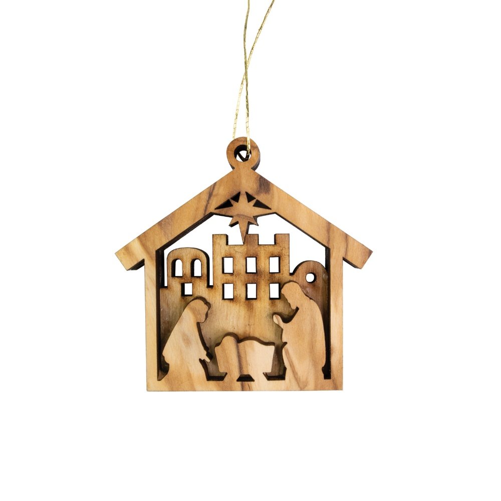 Holy Land Nativity Stable Olive Wood Ornament