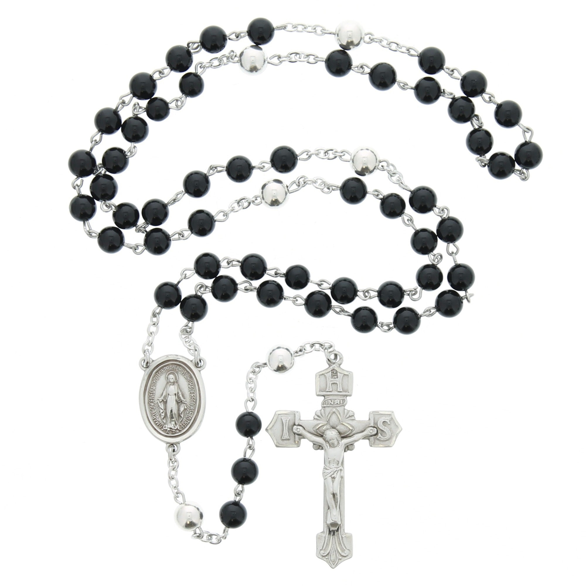 Holy Name Genuine Onyx & Sterling Rosary
