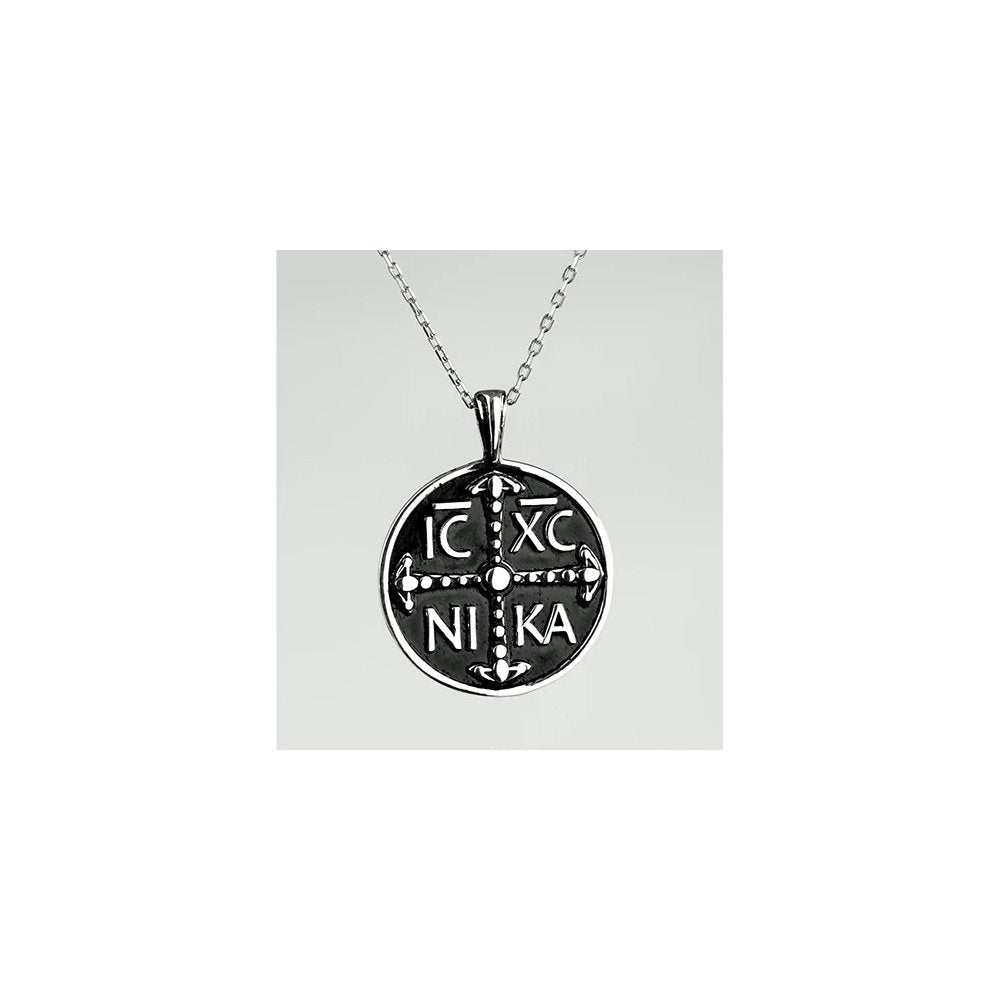Sterling Silver Greek "Jesus Christ Conquers" Cross Necklace - 18"