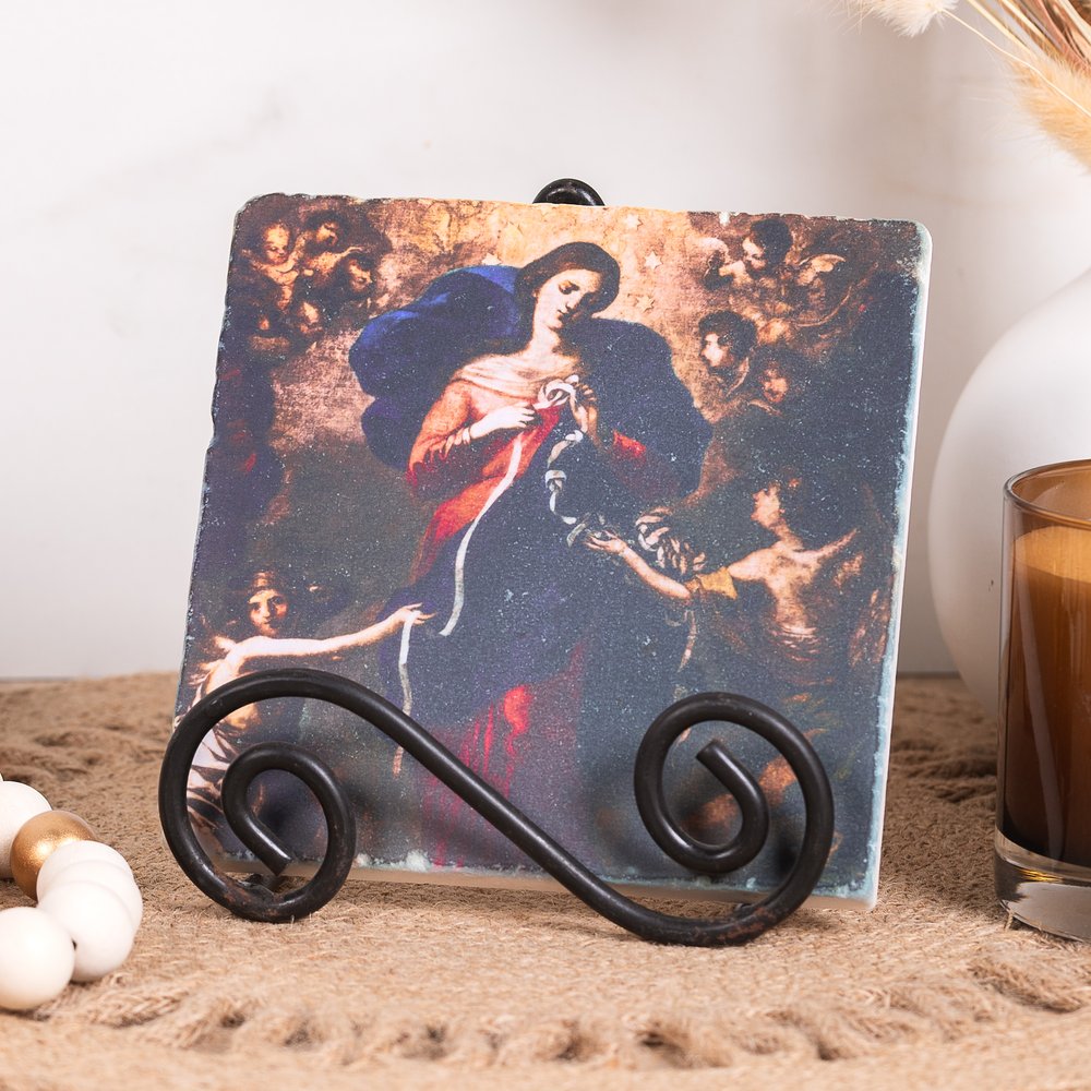 Our Lady Undoer of Knots Tumbled Stone Tile - 6" x 6"