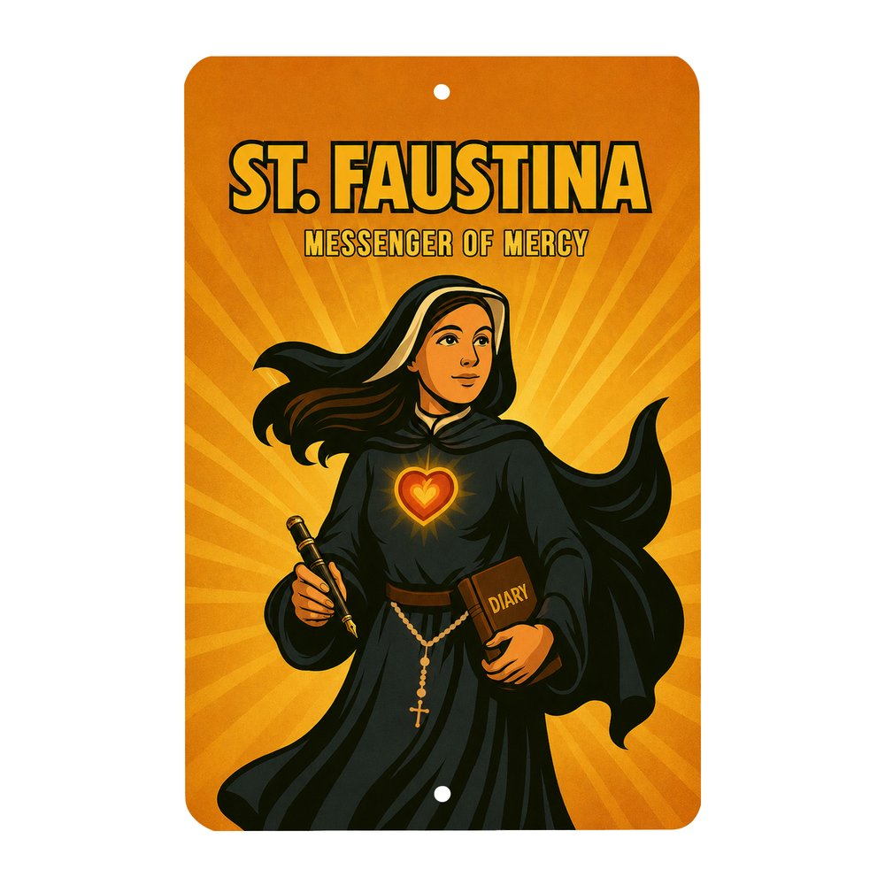 St. Faustina Superhero Tin Sign