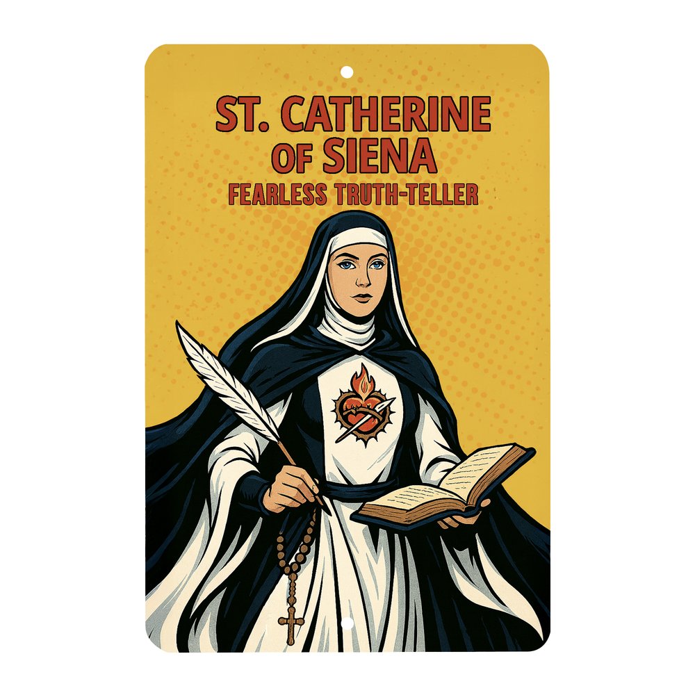 St. Catherine of Siena Superhero Tin Sign