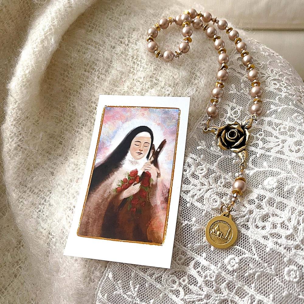 Rose & Antique Gold Chaplet of St. Therese the Little Flower