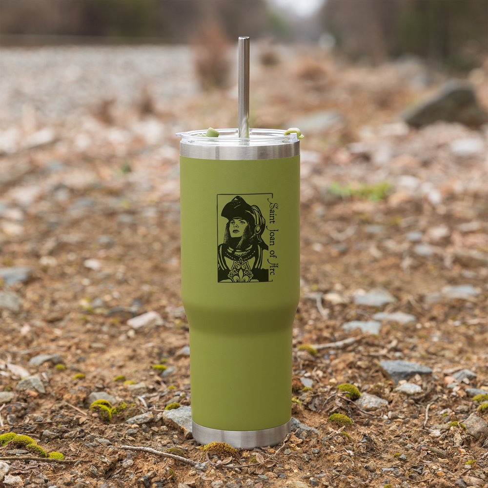 Green St. Joan of Arc Stainless Steel Tumbler with Straw