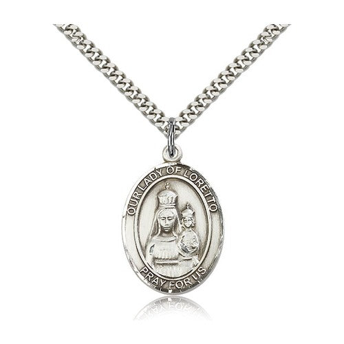 Our Lady of Loretto Pendant with Chain, Bliss, Sterling Silver
