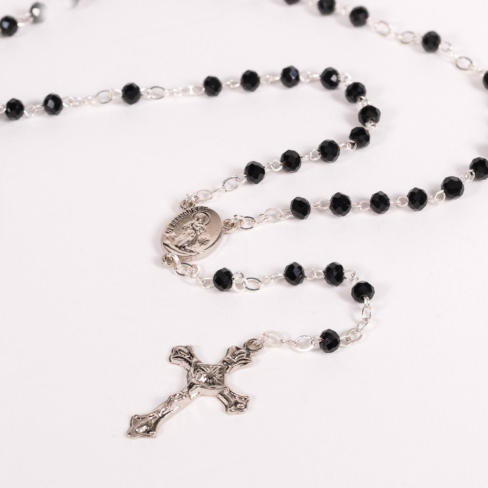 Black Crystal St. Bernadette & Our Lady of Lourdes Rosary